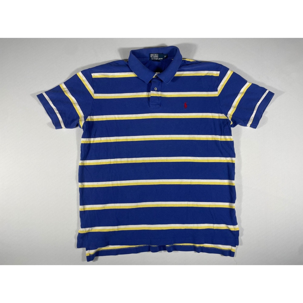 Polo Ralph Lauren Mens XL‎ Blue Striped Short Sleeve Pique Polo Shirt
